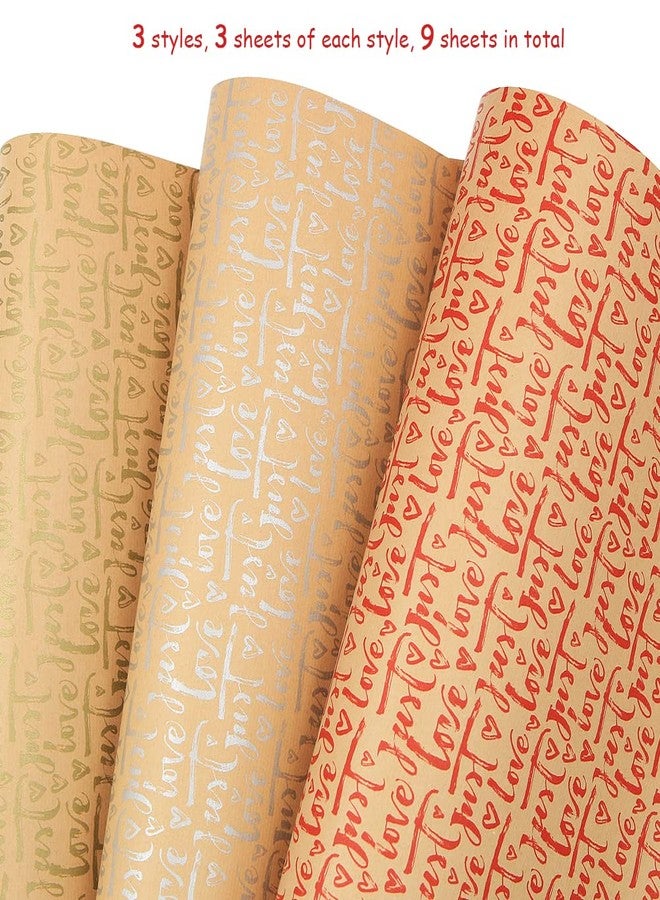 Geluode Valentines Day Wrapping Paper, Kraft Valentines Wrapping Paper 20x28 Per Sheet(9 Sheets:34 sq.ft.ttl.) w/Jute Strings, Stickers and Tags, Gift Wrap for Valentines Day, Lover Birthday, Wedding - Image 2